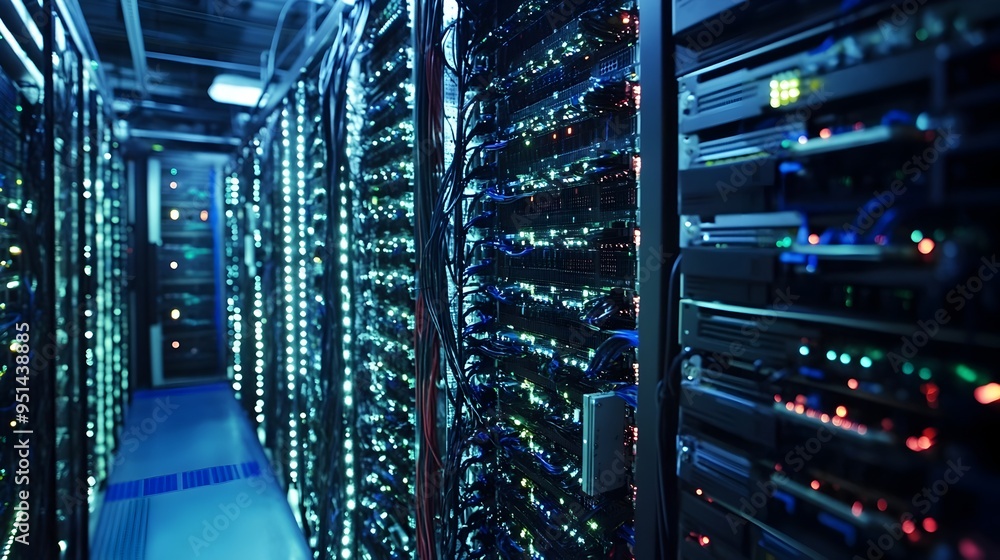 Poster organized data center rack system with multiple networking switches and communication equipment for 