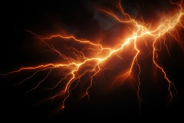 Dramatic orange lightning bolt striking