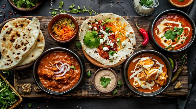 Balti cuisine dairy tikka masala on wooden board cheese dishes