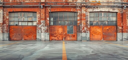 Rusty Garage Doors of a Brick Building