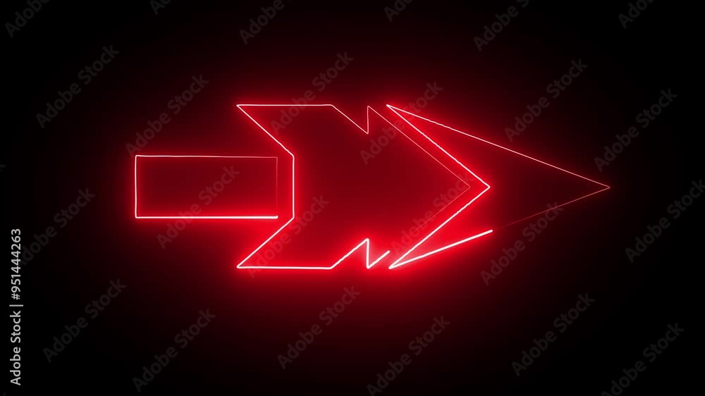 Poster glowing neon red color arrows indicates direction. directional arrow symbol animation. glowing neon 