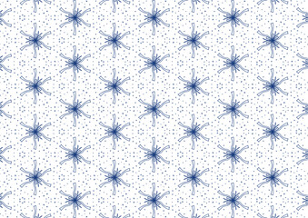 white and blue background abstract doodle art seamless pattern with snowflakes