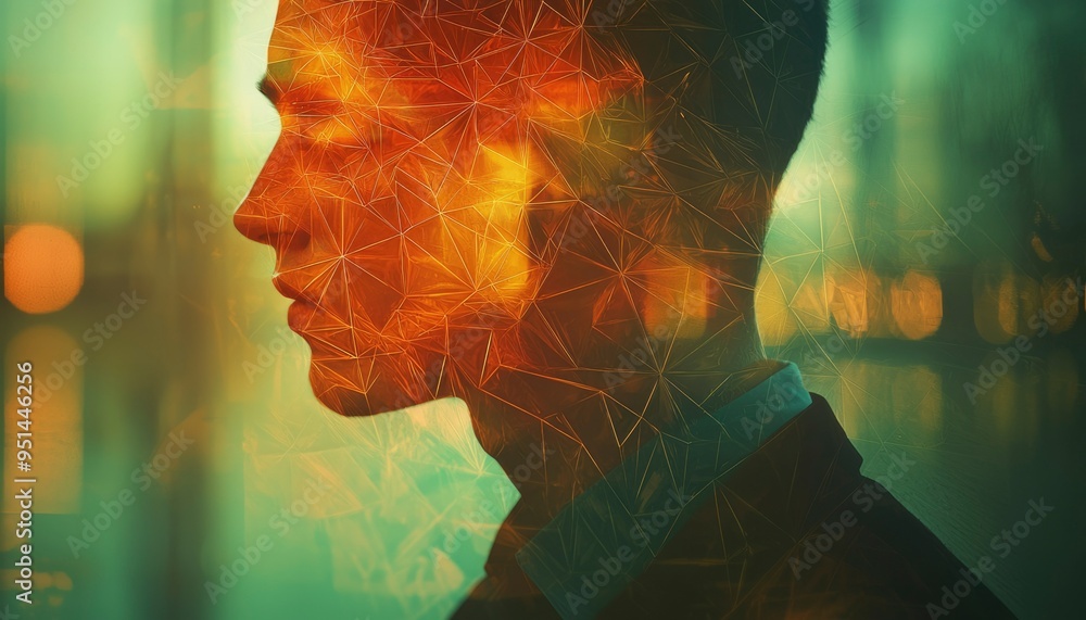 Poster abstract portrait of a man with geometric pattern overlay