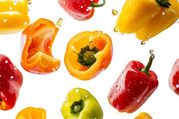 Vibrant Bell Peppers in Motion: Splashing Color & Freshness