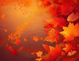 秋の紅葉背景 - カエデの葉とオレンジ色の光　Autumn Foliage Background - Maple Leaves and Orange Light