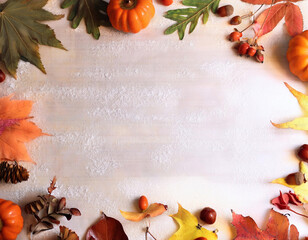 秋の紅葉背景 - カエデの葉とオレンジ色の光　Autumn Foliage Background - Maple Leaves and Orange Light