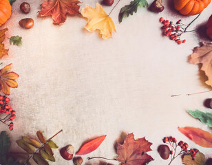 秋の紅葉背景 - カエデの葉とオレンジ色の光　Autumn Foliage Background - Maple Leaves and Orange Light
