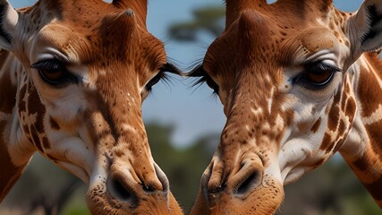 Naklejka premium Close up view of giraffes, Africa Generative AI