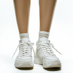 image of A woman wearing sneakers isolated on a white background,