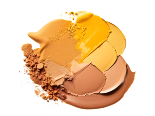 Eye shadow shimmering matte multi colored yellow golden brown nude palette texture background transparent isolated
