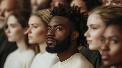 Fototapeta premium Diversity Shines: One Black Face Among Many White