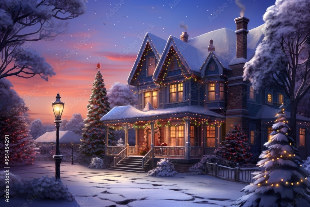 Poster Cozy winter holiday home scene