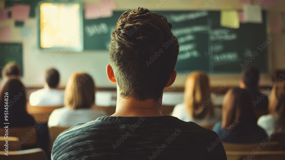 Poster students in classroom listening to lecture