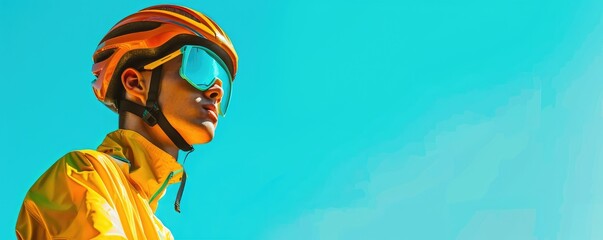 Woman in yellow jacket and helmet riding a bicycle outdoors