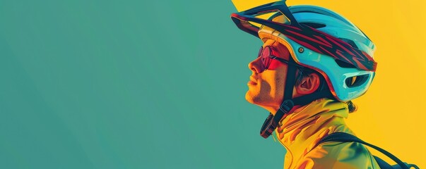 Woman in yellow jacket and helmet riding a bicycle outdoors