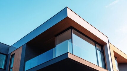 Modern house exterior with large windows and a minimalist design 