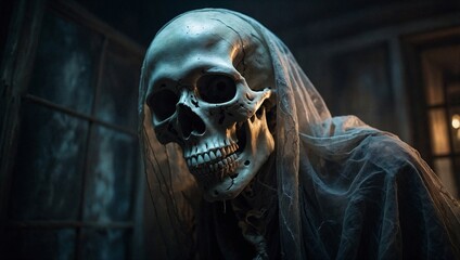 Scary Skeleton inside Haunted House