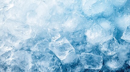 Crystal ice texture with blue background. cold product background.