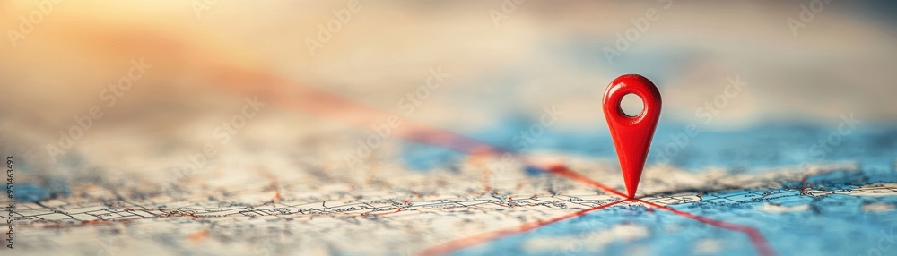 Poster red location marker on a map, symbolizing navigation and travel. perfect for travel planning and dir