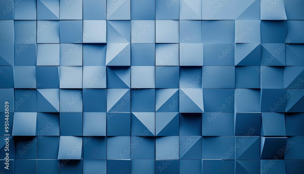Poster abstract geometric pattern of blue squares and triangles