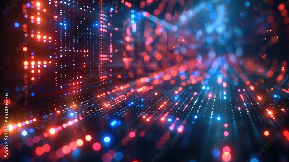 Aufkleber High-Tech Network Wallpaper with Binary Code and Neon Illuminations for Futuristic Design. Generative AI.