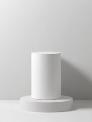 3D realistic white cylinder product pedestal podium background. Minimal vertical pattern wall scene mockup product stage showcase, Promotion display. with generative ai