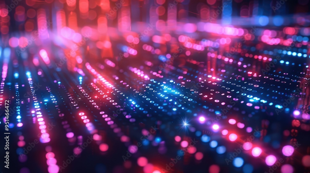 Aufkleber High-Tech Network Wallpaper with Binary Code and Neon Illuminations for Futuristic Design. Generative AI.