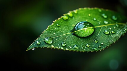 A green leaf with water droplets on it