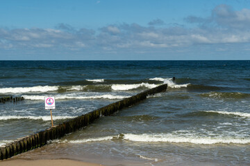 waterbreak and wavy sea