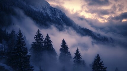 natural weather landscape, winter scenery on the mountain with snow spreading.