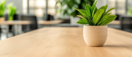 Fototapeta premium Office with sustainable materials, focus on ecofriendly design and wellbeing, natural and organic elements
