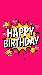 A cartoon birthday banner with a cake and candles