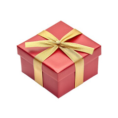 Fototapeta premium Red gift box with a gold ribbon tied in a neat bow, perfect for festive celebrations and elegant gift presentations. Isolated on transparent background, png.