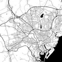 City Monochrome Black and White Minimalist Street Road Aesthetic Decoration Map