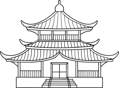 recommend clip art: Chinese pagoda line art vector illustration  Chinese house  chinese building outline