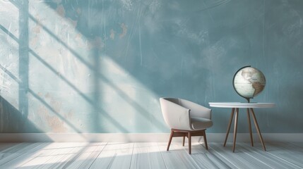 Minimalist Interior Design with a Globe and Armchair