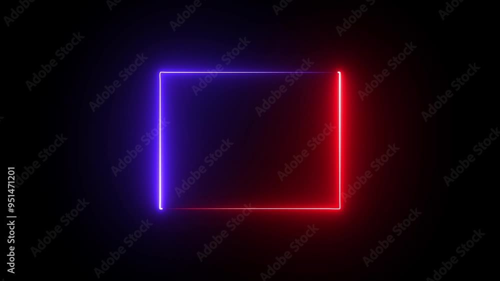 Poster light glowing red and blue neon rectangle shape animation in retro style seamless background. colorf
