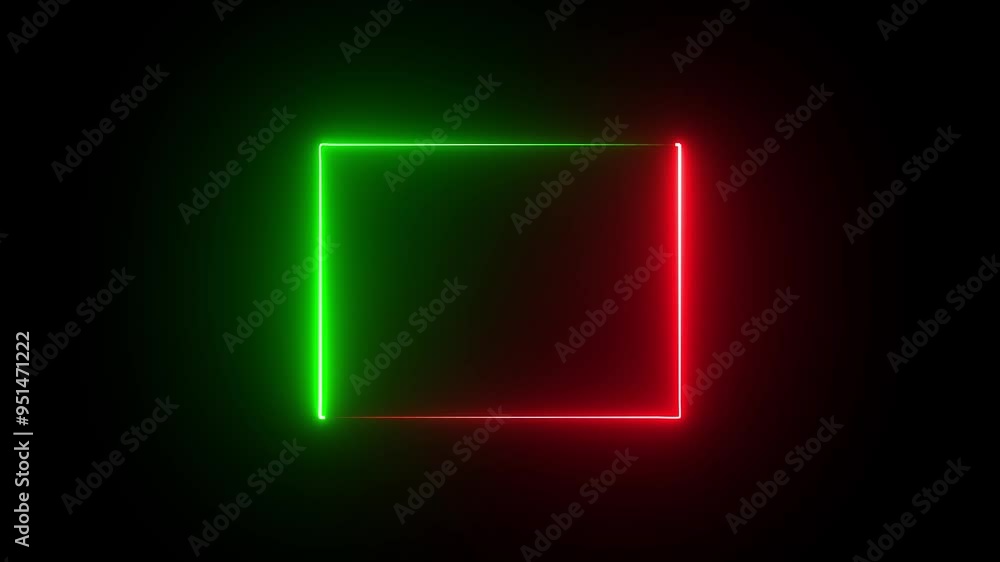 Poster light glowing green and red neon rectangle shape animation in retro style seamless background. color