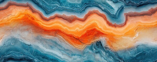 Fototapeta premium Vibrant abstract agate pattern showcasing vivid orange and blue hues with intricate natural details in artistic background form.