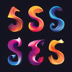 set of colorful numbers S Letter Colorful Modern Logo on black background,
