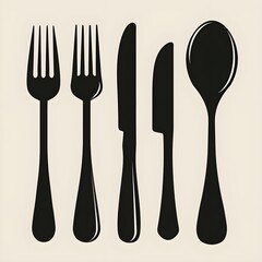 spoon and fork,Knife Silhouette Vector on white background,