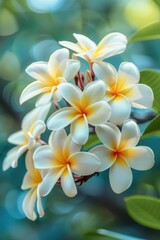 Plumeria flower on bokeh nature background. ai generated