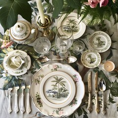 porcelain plate with flowers,Brilliant Dinner Table Decoration,