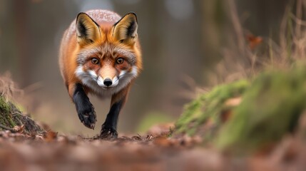 Fototapeta premium Playful young fox with vibrant fur and curious eyes, 