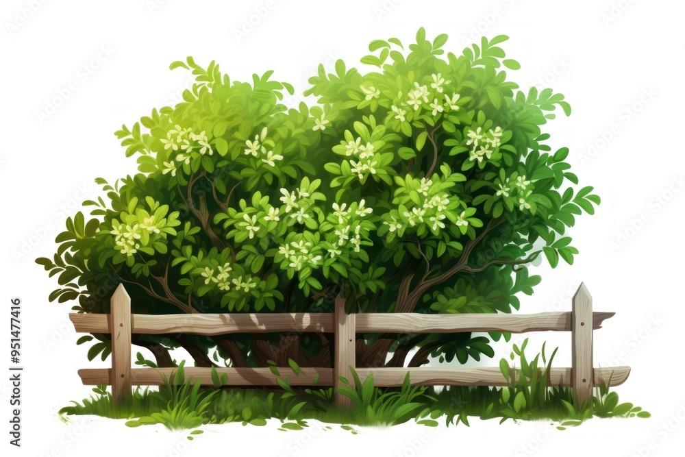 Wall mural A garden shrub nature green fence.