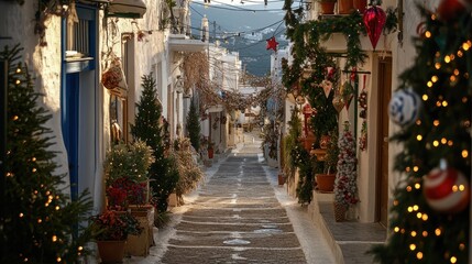 Charming Christmas Lane in a Picturesque Mediterranean Village
