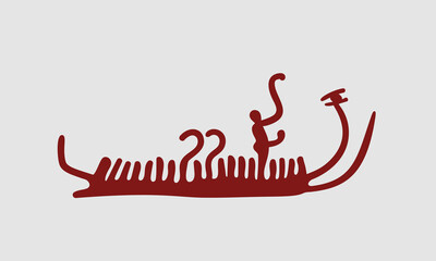 Bronze Age petroglyph from Sweden, Vector illustration isolated, Rowing ship with standing person, from the Massleberg rock art located near Str&ouml;mstad in Bohusl&auml;n