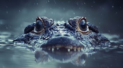 Fototapeta premium A close up of a crocodile's eyes in the water