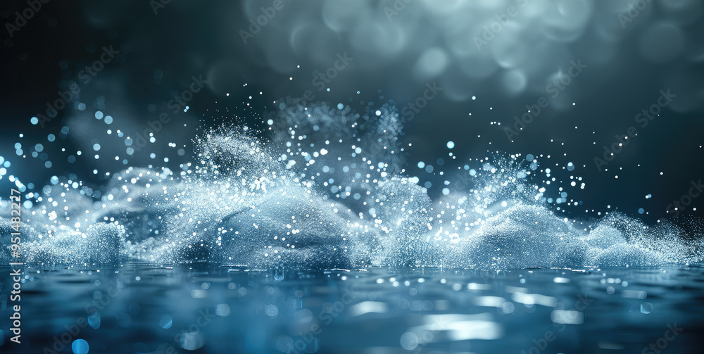 Poster water jet stream in slow motion, colliding with a dusty surface, particles scattering. generative ai