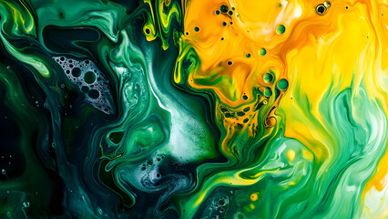Energetic Paint Flow in Green and Gold